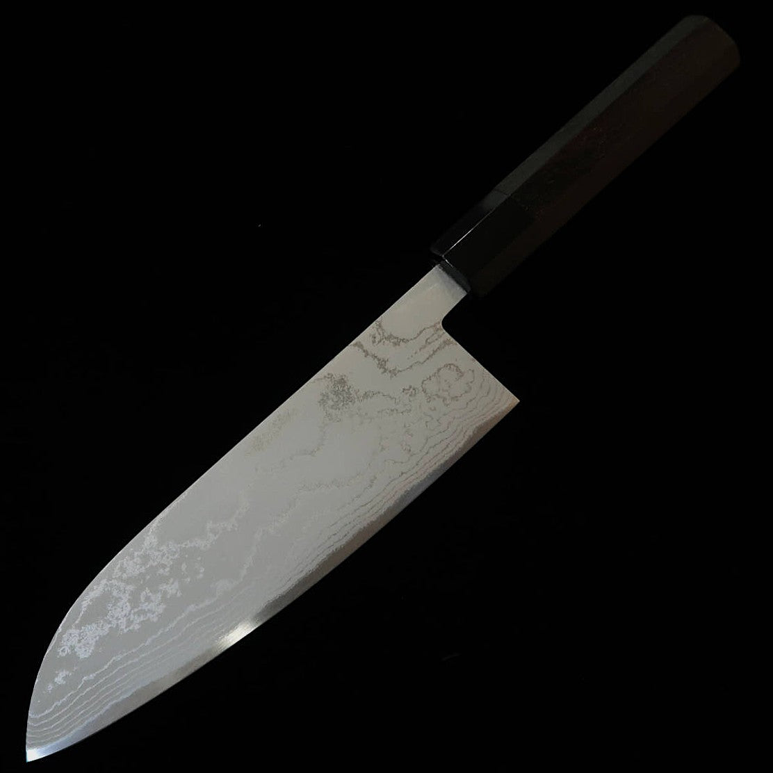 MIURA santoku, acier blanc, damas, manche octogonal en ébène (165 mm)