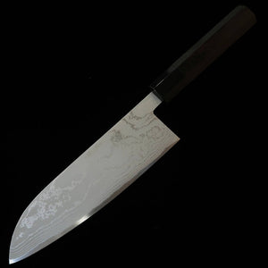 MIURA santoku, acier blanc, damas, manche octogonal en ébène (165 mm)