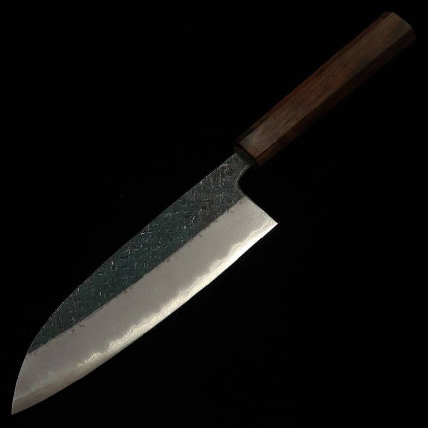 Tosa Muneishi TOSAMUNEISHI Santoku Aogami n°2 martelé, finition noire, manche octogonal en ébène (165 mm)