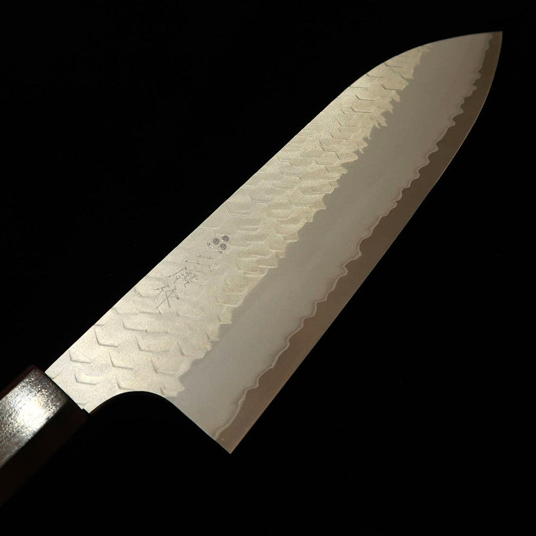 NIGARA Nitaka Hamono Santoku SG2 polida martelada cabo octogonal de ébano (180 mm)