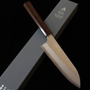 NIGARA Nitaka Hamono Santoku SG2 polida martelada cabo octogonal de ébano (180 mm)