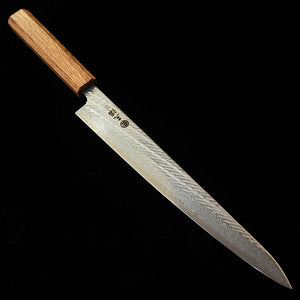 三浦 MIURA 筋引 AUS10（10A）縄目ダマスカス 透明 樫八角柄（240mm）