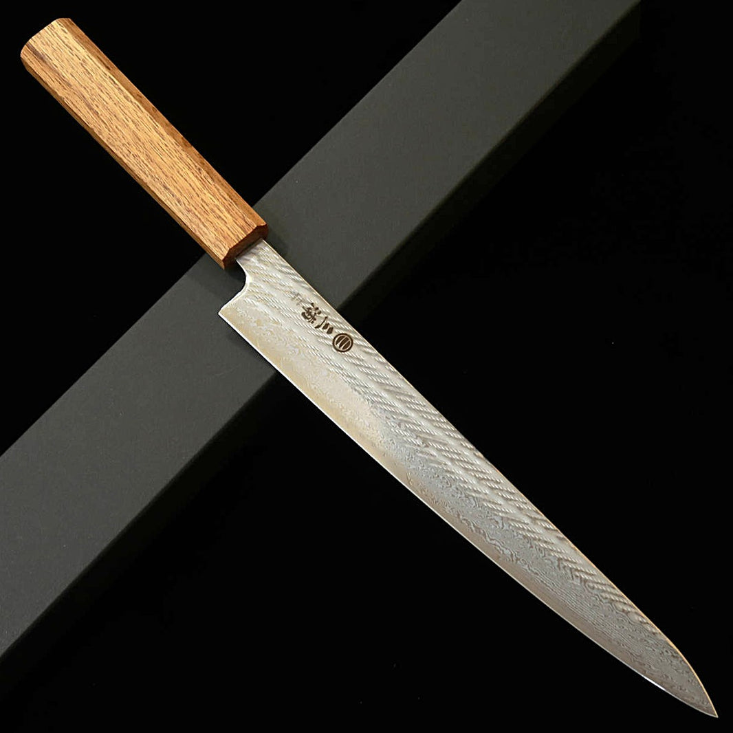 MIURA Sujihiki AUS10 (10A) Damasco padrão corda Cabo octogonal em carvalho transparente (240 mm)