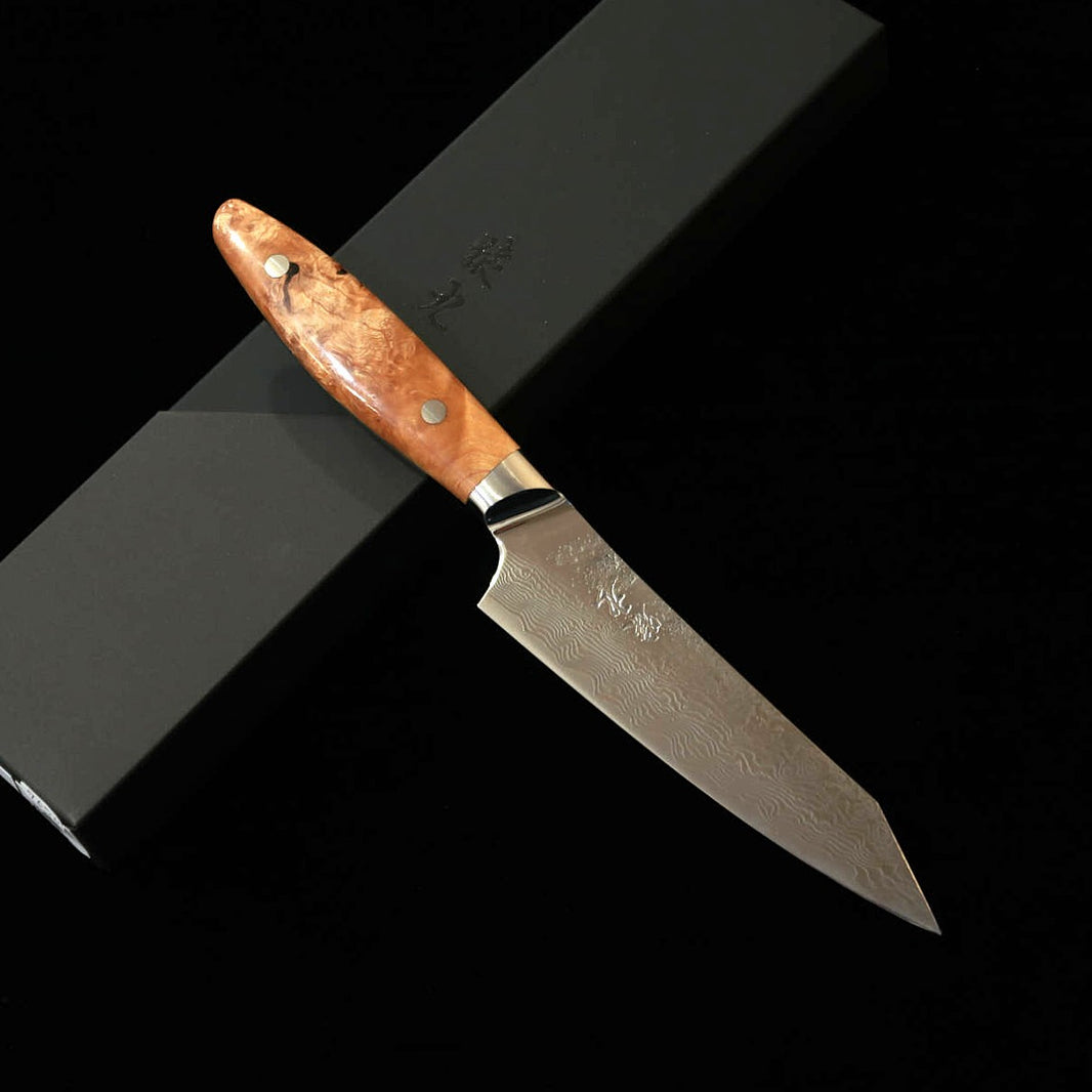 猿九 ENKYU 切付ペティ 蜩シリーズ SG2 ダマスカス 花梨瘤ハンドル (135mm)