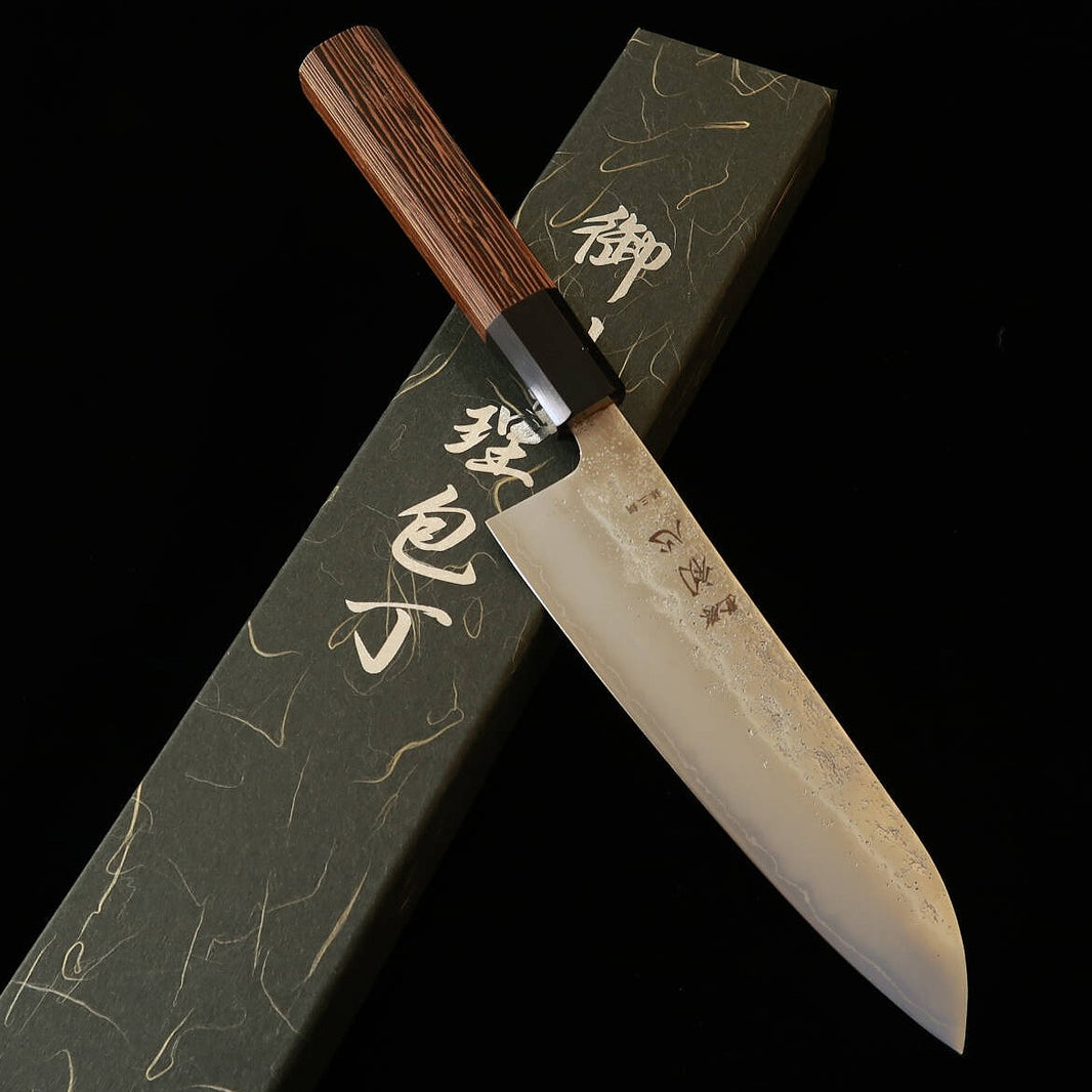 HATSUKOKORO Ginrei, Ginsan steel Santoku with Nashi finish and Wenge Handle (170mm)