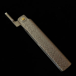 Tomita Sakuzo Higo Pocket Knife, Soft Iron Forged, Extra Large Sword Shape, File Finish with Paulownia Box and Pouch (90mm)