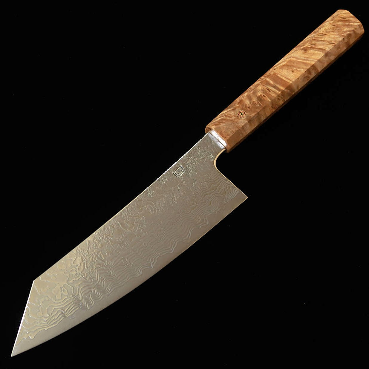 Enkyu Santoku Série Homura-gumo SG2 Damas Manche octogonal en loupe de bois de rose (165/180 mm)