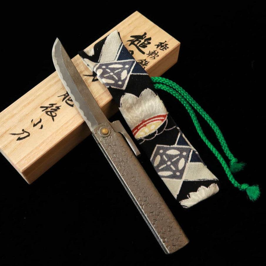 冨田作 肥後小刀 極軟鉄鍛造 特大剣型刀 ヤスリ仕上げ 桐箱・収納袋付き (90mm)