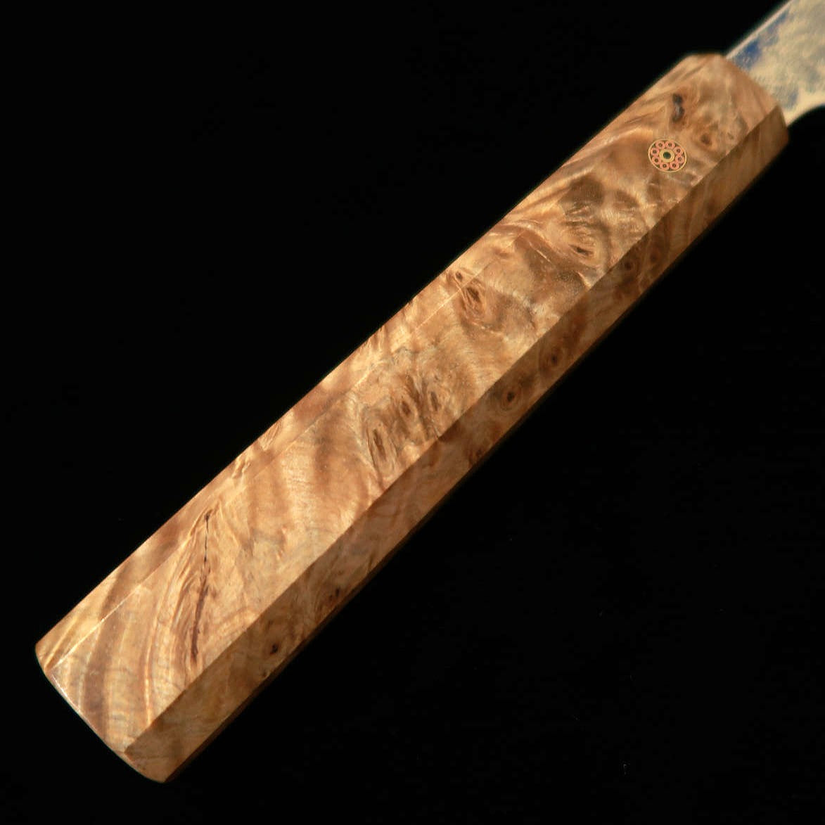 Enkyu Santoku Série Homura-gumo SG2 Damas Manche octogonal en loupe de bois de rose (165/180 mm)