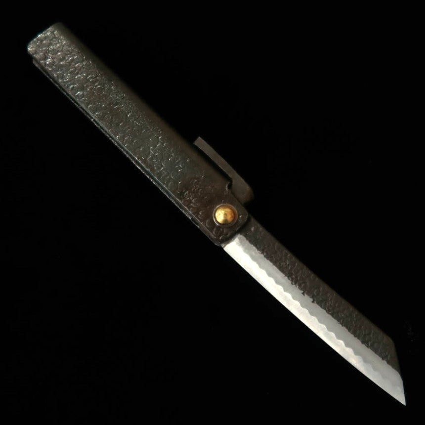 冨田作 肥後小刀 極軟鉄鍛造 特大ナイフ型 黒打ち 鎚目 桐箱・収納袋付き (90mm)
