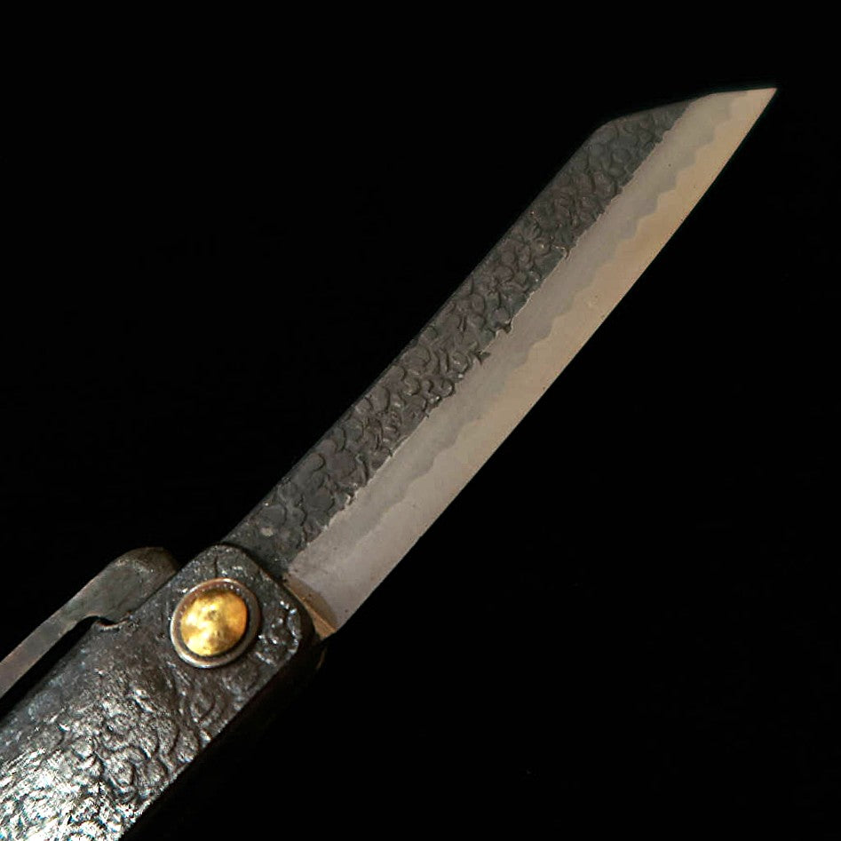 冨田作 肥後小刀 極軟鉄鍛造 特大ナイフ型 黒打ち 鎚目 桐箱・収納袋付き (90mm)