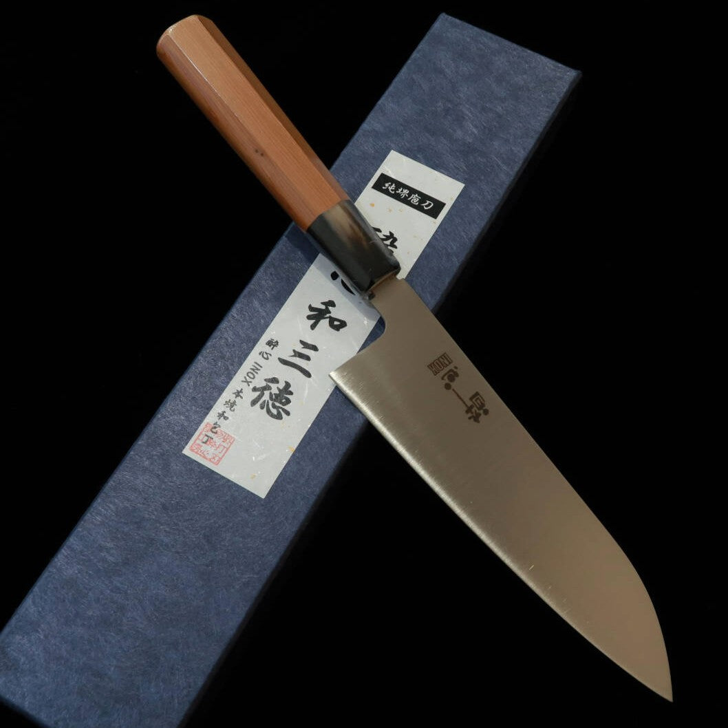 SUISIN Santoku, INOX Honyaki, Ichii Hexagonal Half-Circle Handle (180mm)