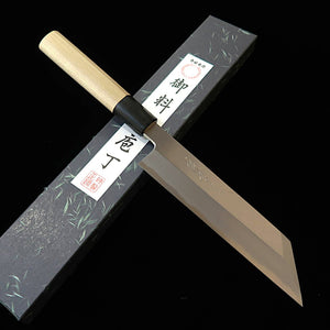YOSHIHIRO – Couteau kenmuki, acier Shirogami n°2, manche rond en magnolia avec virole en corne de buffle (180 mm)