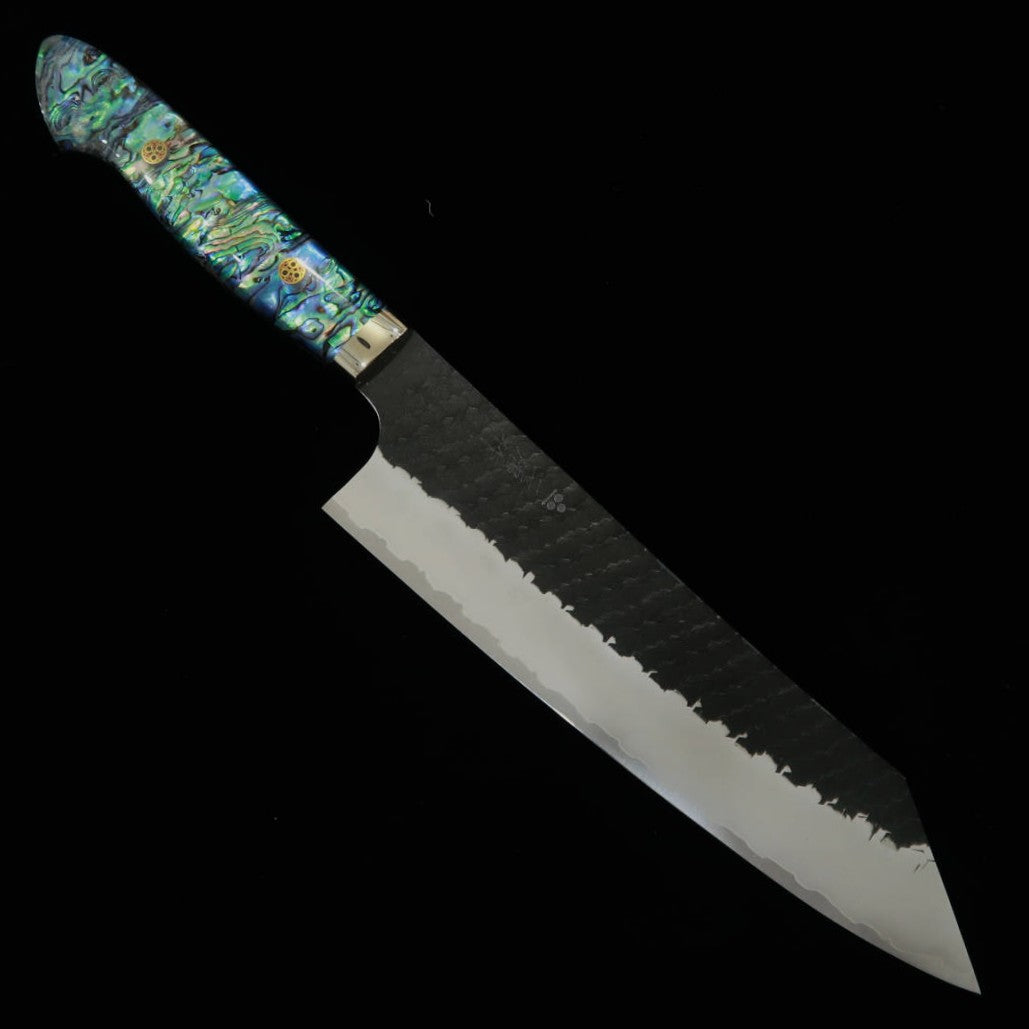 Nigara Hamono Seizōsho kiritsuke gyuto SG2 acabado negro martillado mango con nácar (210 mm)