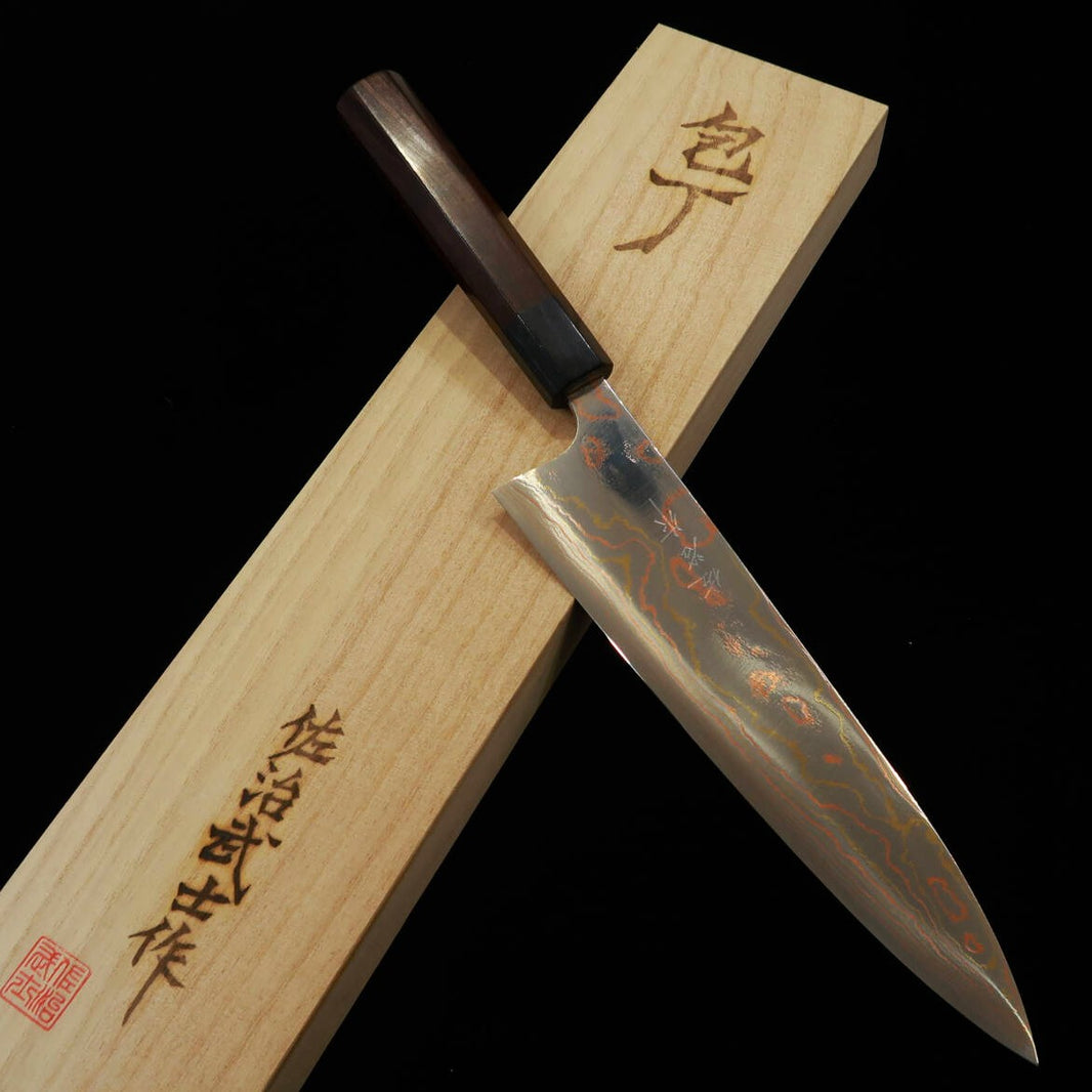 Saji Takeshi SAJI TAKESHI Aogami nº2 Damasco coloreado Gyuto Mango octogonal de palisandro (210/240/270 mm)