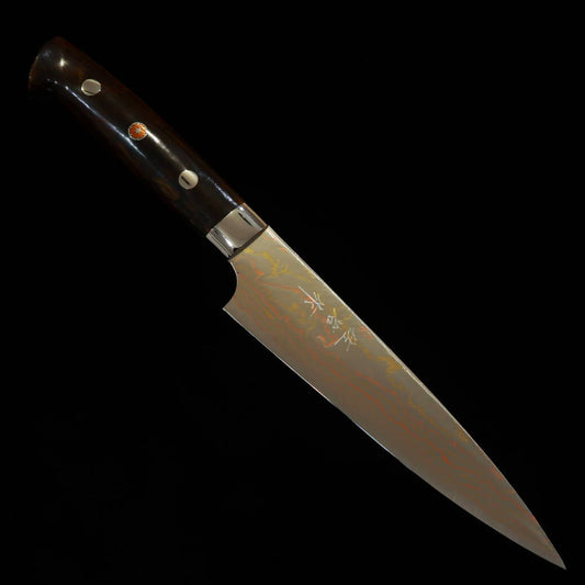 Takeshi Saji Blue steel No. 2 Rainbow Damascus Petty Ironwood Handle (135/150mm) 