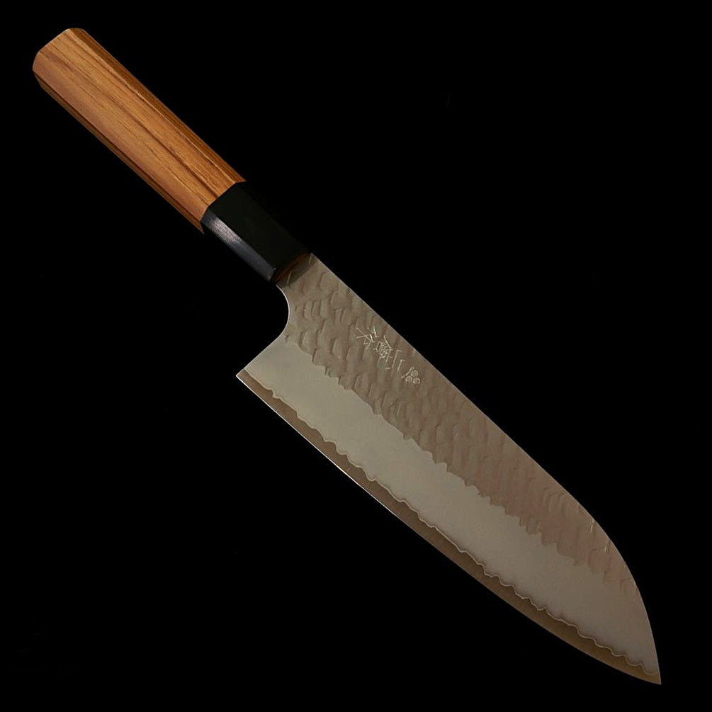 NIGARA Nitōra Hamono SG2 Polido martelado Santoku Cabo octogonal em teca (180 mm)