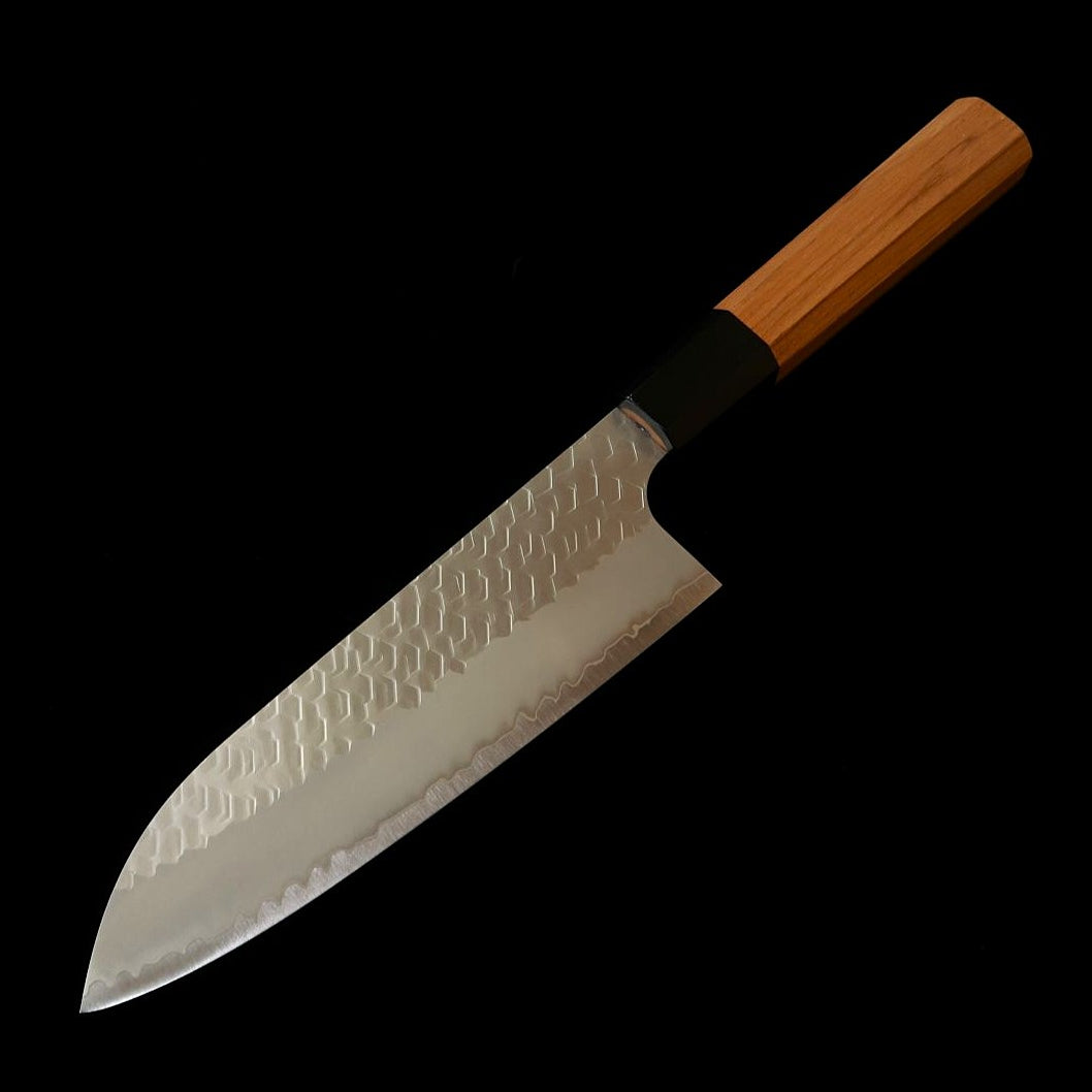 NIGARA Nitōra Hamono SG2 Polido martelado Santoku Cabo octogonal em teca (180 mm)
