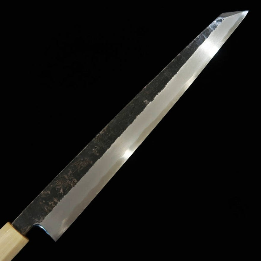 MIURA Itadaki Tanaka Yoshikazu Yanagiba tipo kiritsuke acero blanco nº 2 acabado negro mango octogonal de magnolia y cuerno de búfalo blanco (270/300 mm)