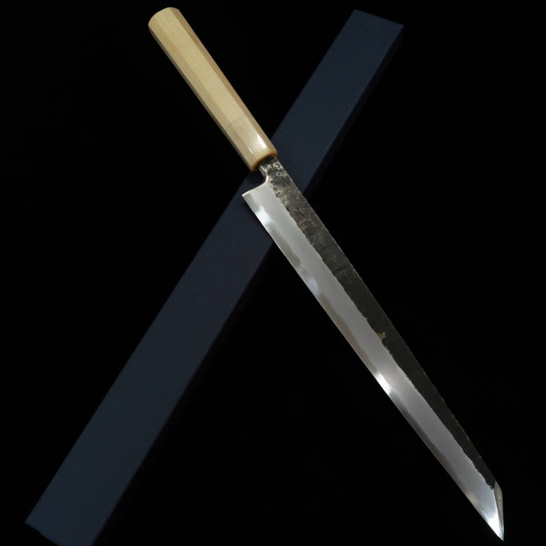 三浦頂MIURA Itadaki 田中義一 切付柳刃 白紙二号 黒打ち 朴八角白水牛柄（270/300mm）