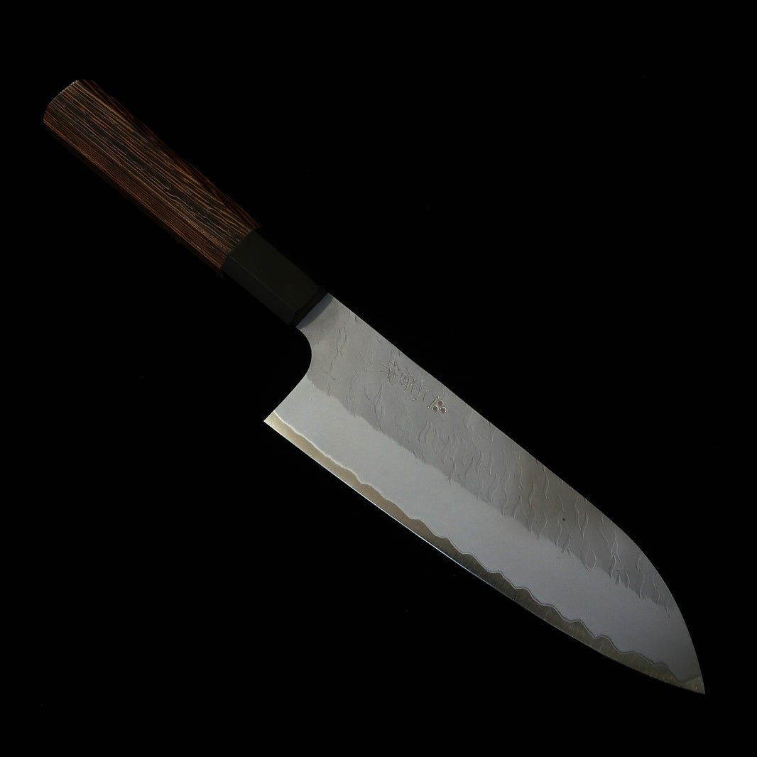 Nigara Hamono santoku Aogami Super, damasco martelado, cabo octogonal de wengué (180 mm)
