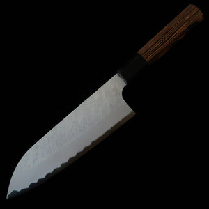 NIGARA Nitō forge – santoku Aogami Super, damas martelé, manche octogonal en wengé (180 mm)
