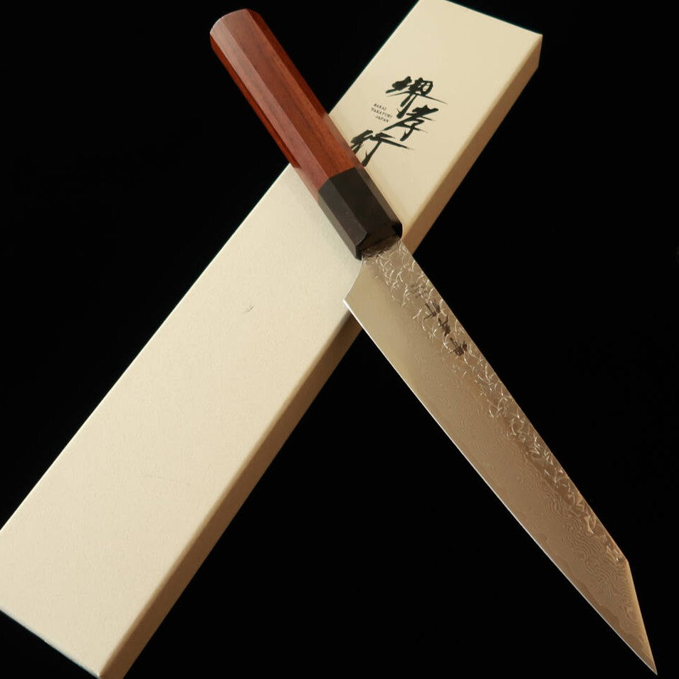 SAKAI TAKAYUKI Japanese Kensaki Petty, SG2 Hammered Damascus with Octagonal Rosewood Handle (150mm)