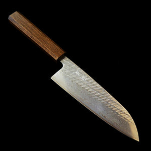 翁流 銀紙三号 縄目 ダマスカス 黒樫柄 三徳 (165mm)