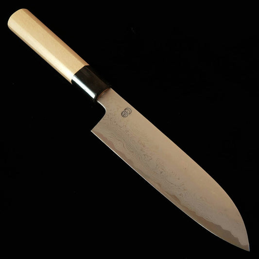 堺菊守 SAKAI KIKUMORI 菊月 渦 三徳 青紙一号 ダマスカス 朴八角柄 (180mm)