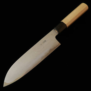 SAKAI KIKUMORI – série Kikugetsu Uzu, santoku acier bleu n°1, damas, manche octogonal en magnolia (180 mm)