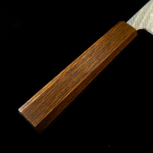 HADO – Série Okina-ryu, acier Gin-3, motif torsadé damas, manche en chêne vert, santoku (165 mm)