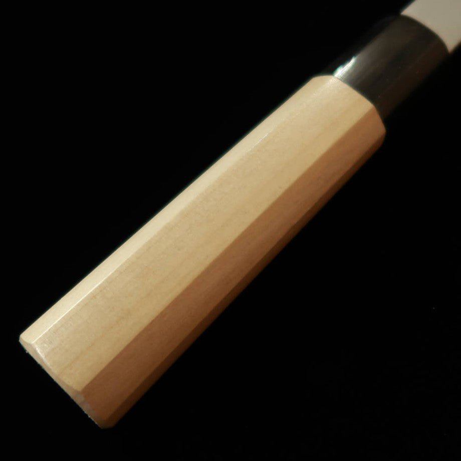 SAKAI KIKUMORI – série Kikugetsu Uzu, santoku acier bleu n°1, damas, manche octogonal en magnolia (180 mm)