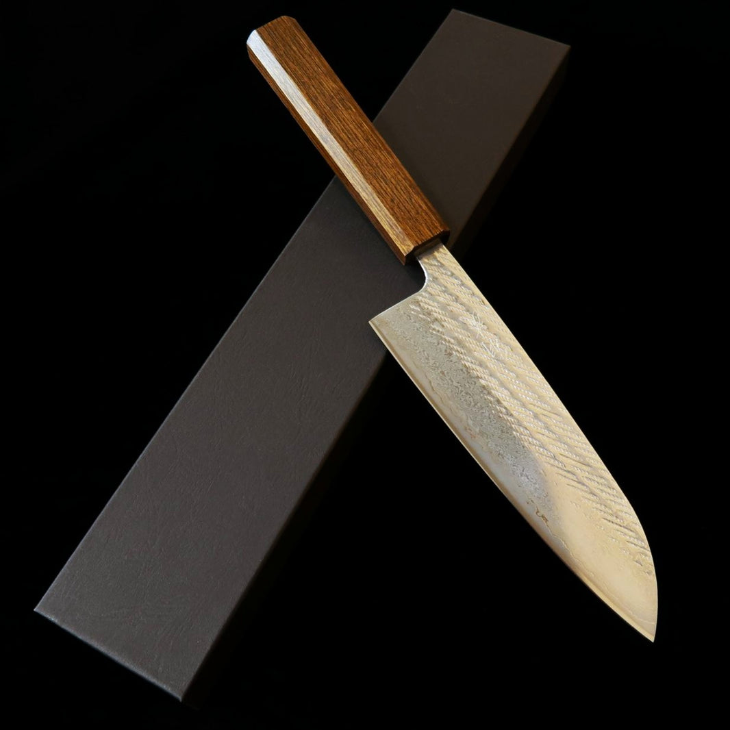 翁流 銀紙三号 縄目 ダマスカス 黒樫柄 三徳 (165mm)