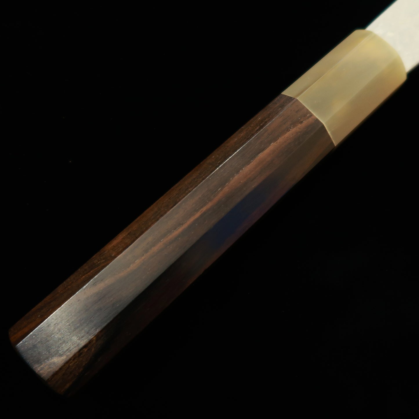 Sakai Kikumori Night Mist Gyuto Knife, Blue Steel Super Damascus, Ebony and White Buffalo Horn Octagonal Handle (225mm)