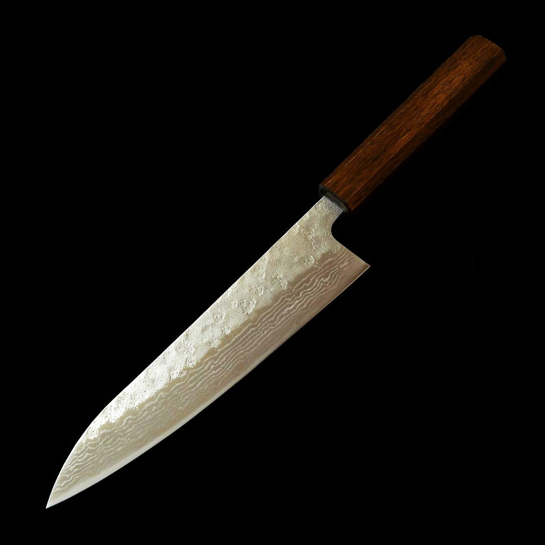 刃道 HADO 翁流 440C 梨地 ダマスカス 黒樫八角柄 牛刀 (180mm)