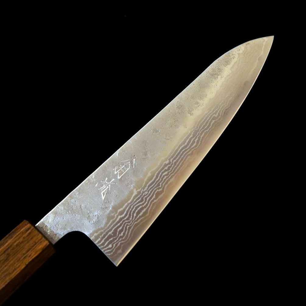 刃道 HADO 翁流 440C 梨地 ダマスカス 黒樫八角柄 牛刀 (180mm)