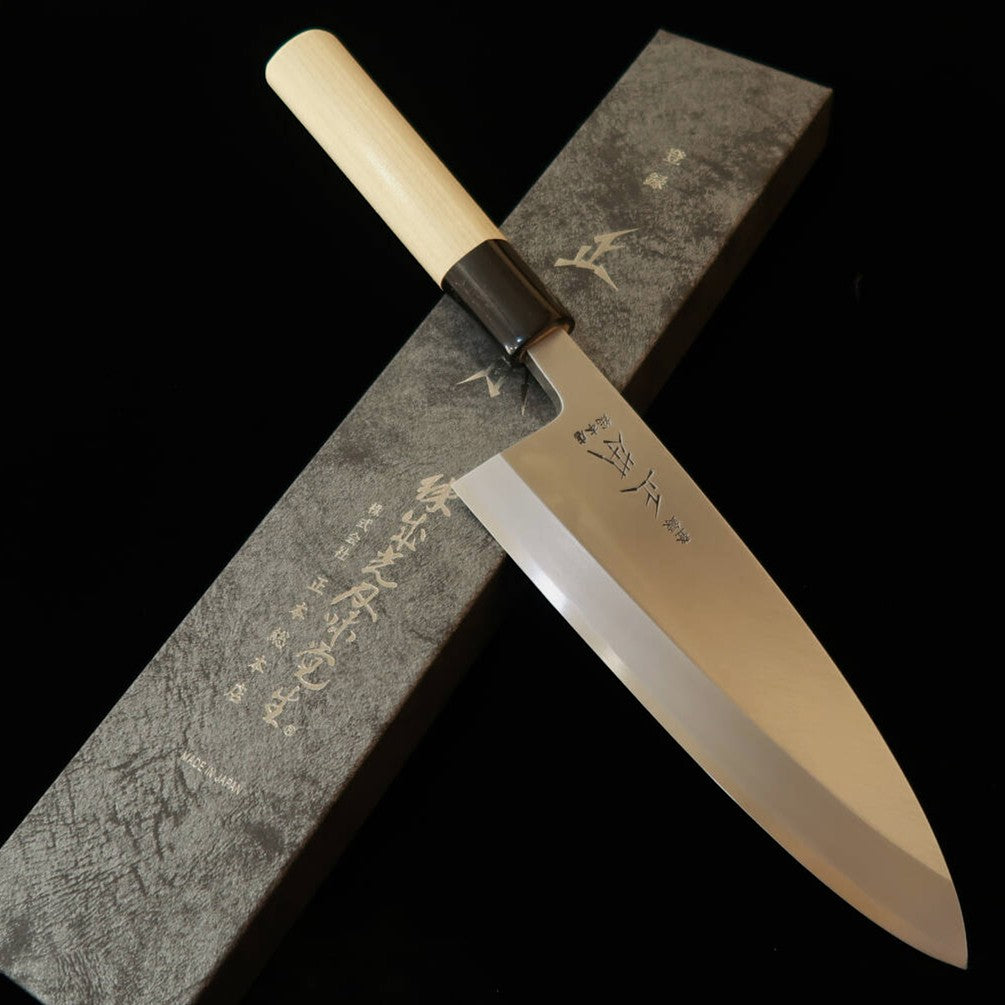 Masamoto Sohonten Deba Acier bleu n°2 Manche octogonal en magnolia (150-210 mm)