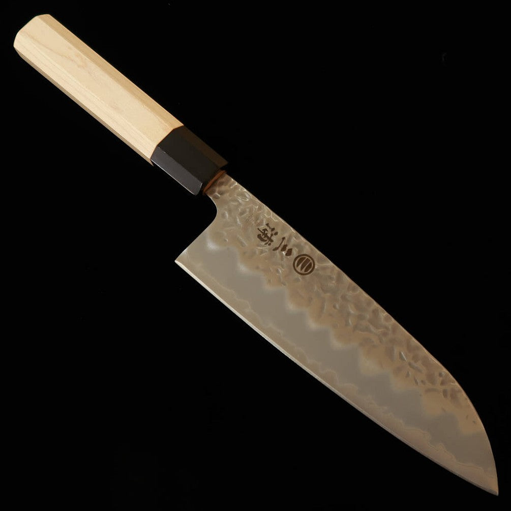 Miura Santoku Shirogami #1 mate, martillado, mango octogonal de arce y cuerno de búfalo (165 mm)
