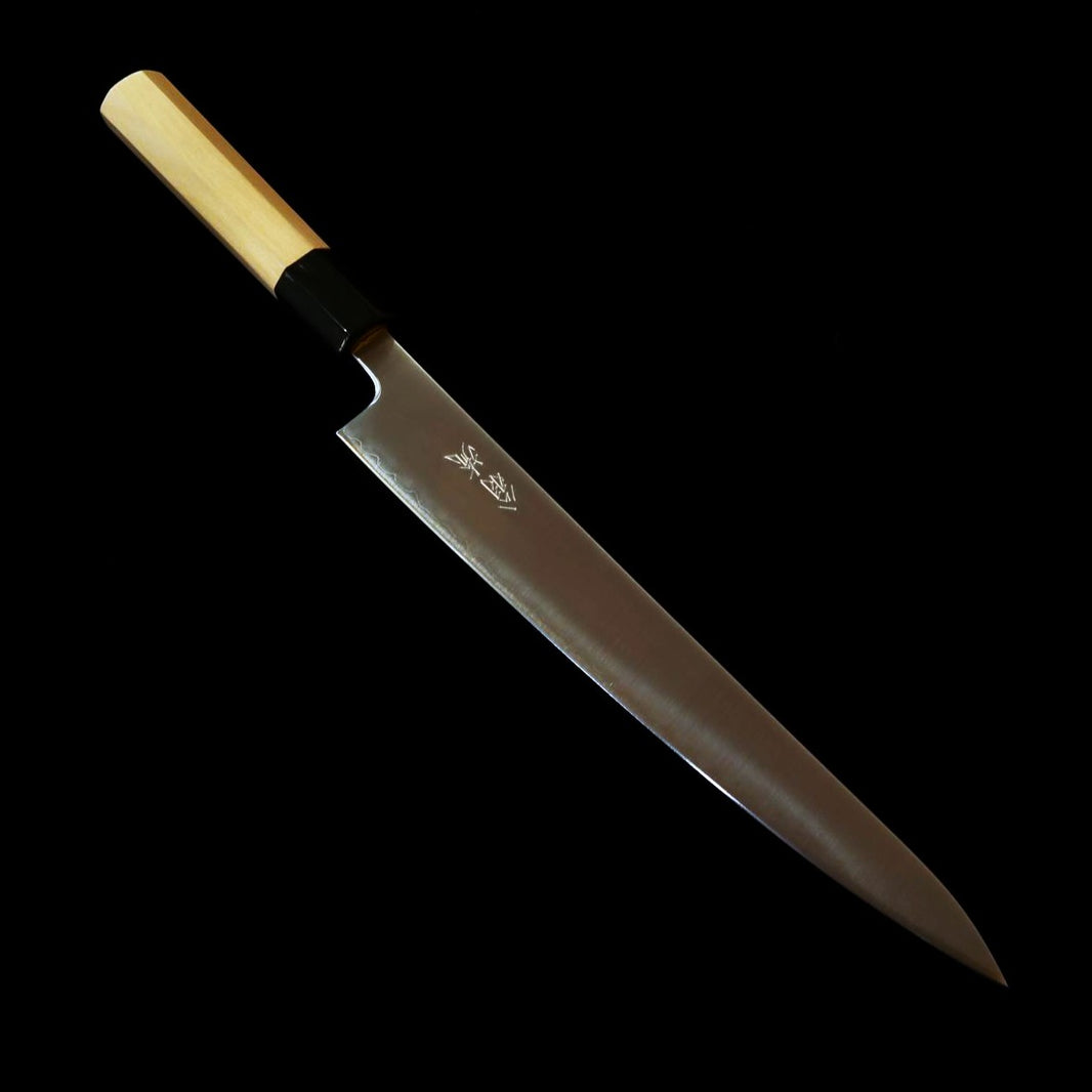 翁流 青紙スーパー ステンレスクラッド 朴八角柄 筋引 (240mm)