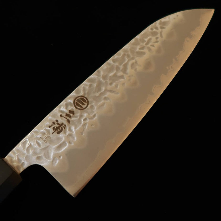 MIURA Santoku, Shirogami No. 1, Matte Hammered Finish with Maple Handle and Water Buffalo Horn Octagonal Ferrule (165mm)