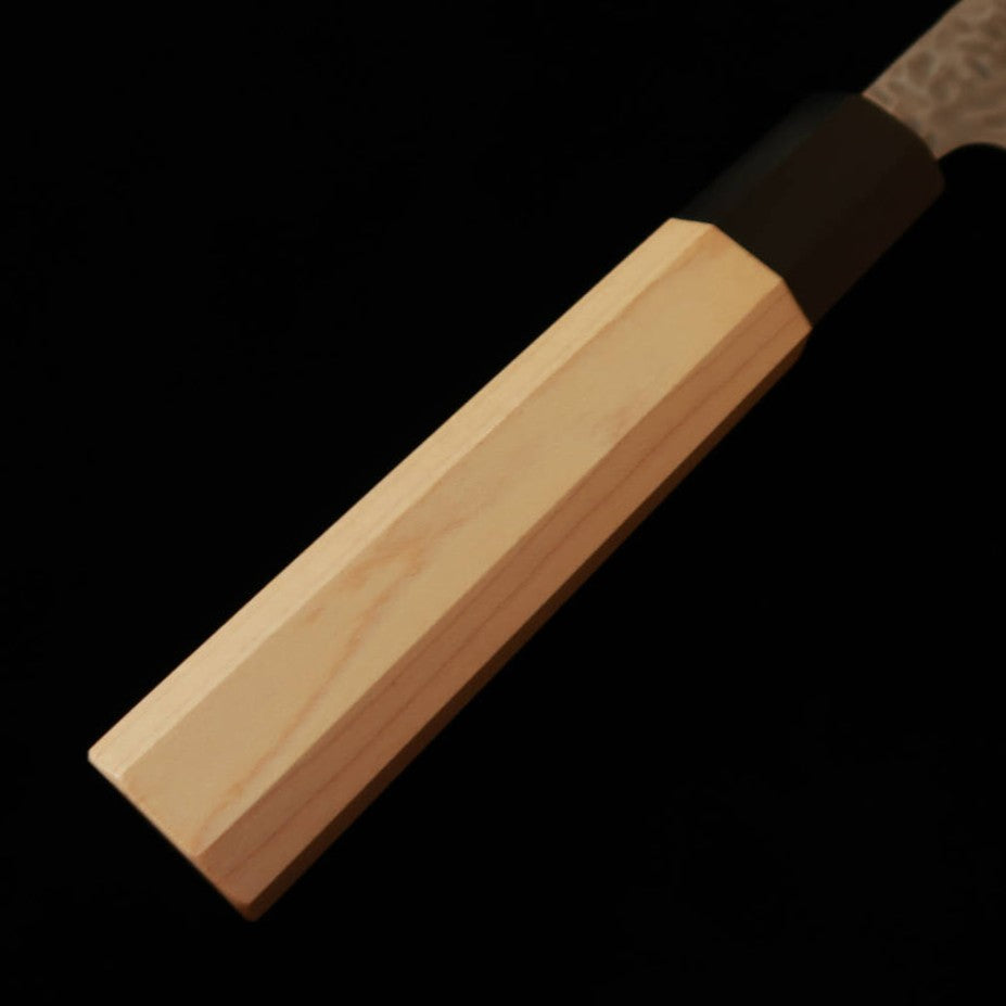 MIURA Santoku, Shirogami No. 1, Matte Hammered Finish with Maple Handle and Water Buffalo Horn Octagonal Ferrule (165mm)