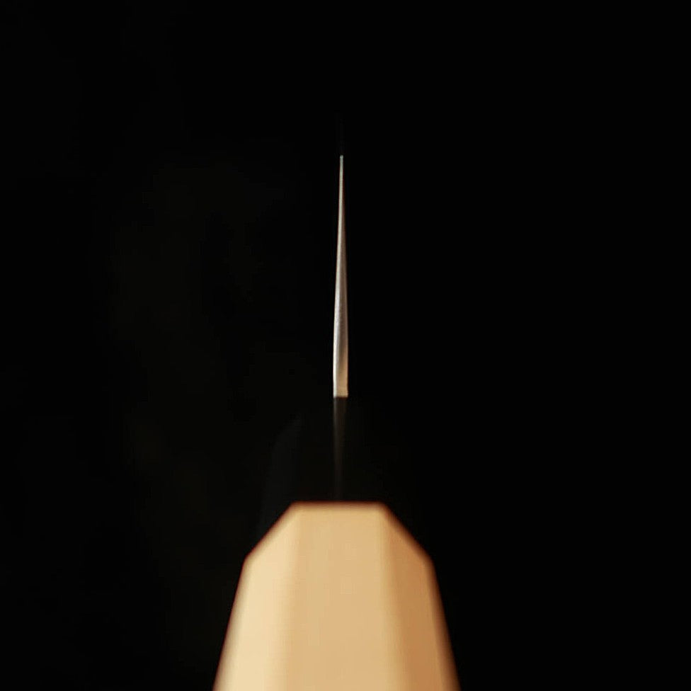 MIURA Santoku, Shirogami No. 1, Matte Hammered Finish with Maple Handle and Water Buffalo Horn Octagonal Ferrule (165mm)