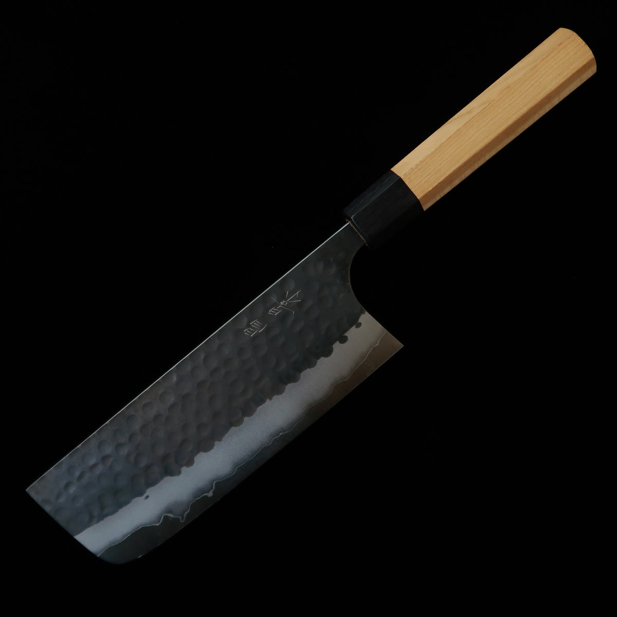 Nakiri MASAKAGE Pebble, Aogami Super, Hammered finish, Black, American Cherry Handle (165mm)