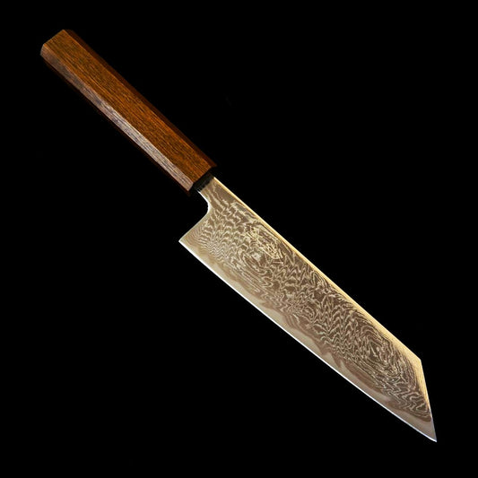 Couteau Bunka HADO Ohryu - Acier AUS-10, Damas tourbillon (Uzu) - Manche en chêne brûlé (170 mm)