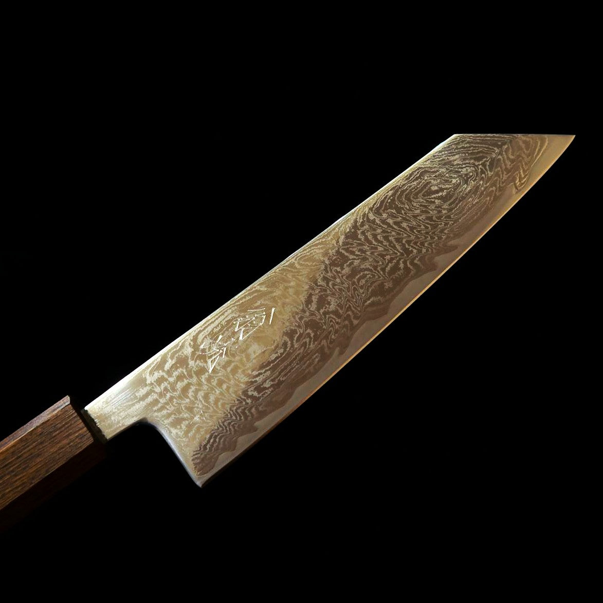 Couteau Bunka HADO Ohryu - Acier AUS-10, Damas tourbillon (Uzu) - Manche en chêne brûlé (170 mm)