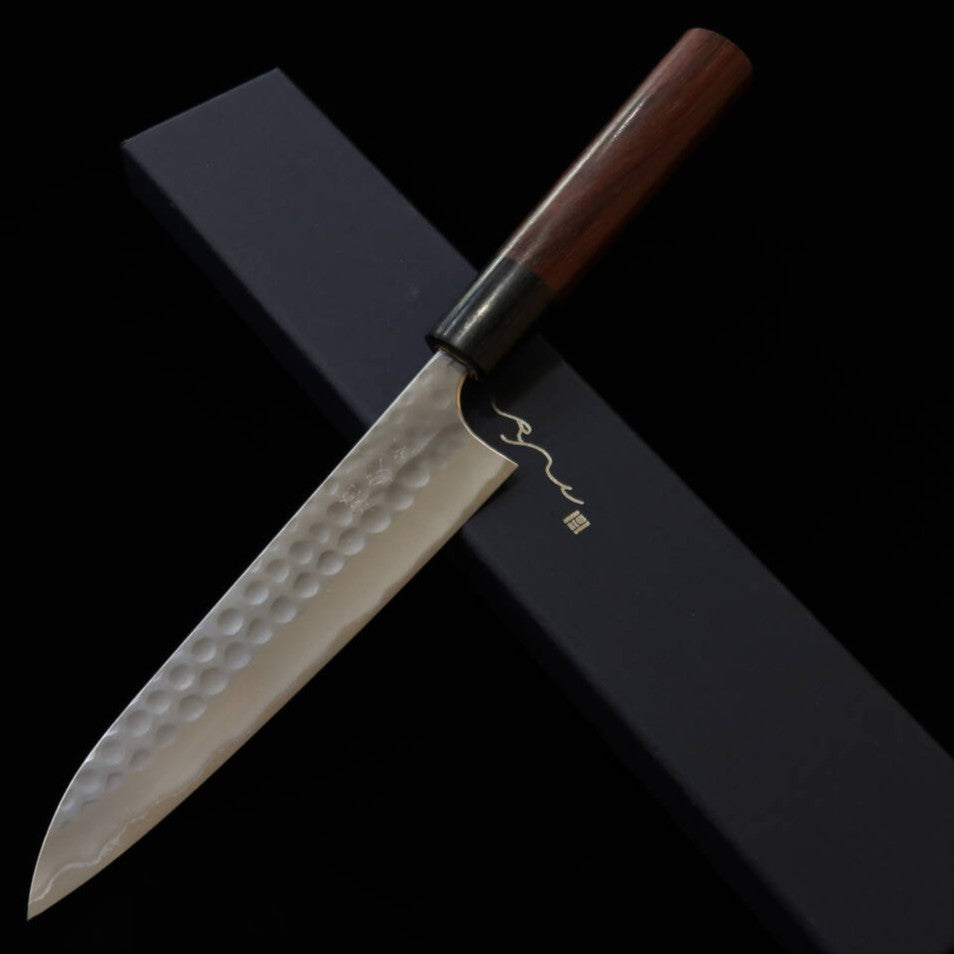 Anryu ANRYU Petty Aogami Super martelé finition noire manche octogonal en palissandre (150 mm)