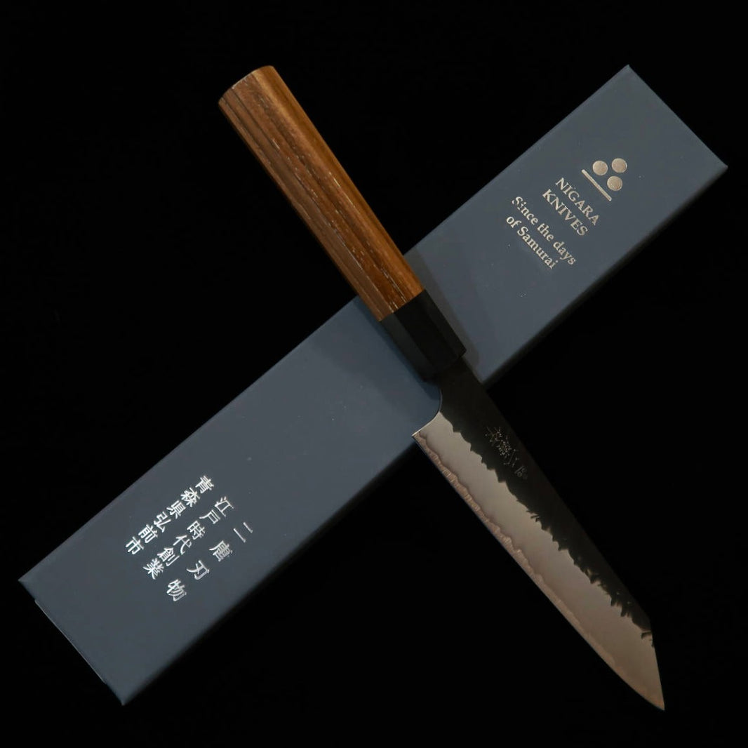 Kiritsuke Petty NIGARA SG2 Hammered Black finish with Teak Octagonal Handle (150mm)
