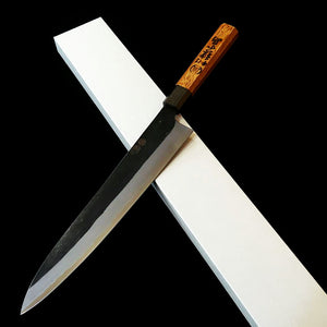Ikenami Hamono IKENAMI HAMONO Gyuto acero Shirogami nº1 con recubrimiento inoxidable, mango de roble (210–270 mm)