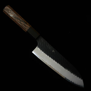 Nigara Cutlery Forging NIGARA Santoku Knife SG2, Hammered Black Finish, Wenge Octagonal Handle (180mm)
