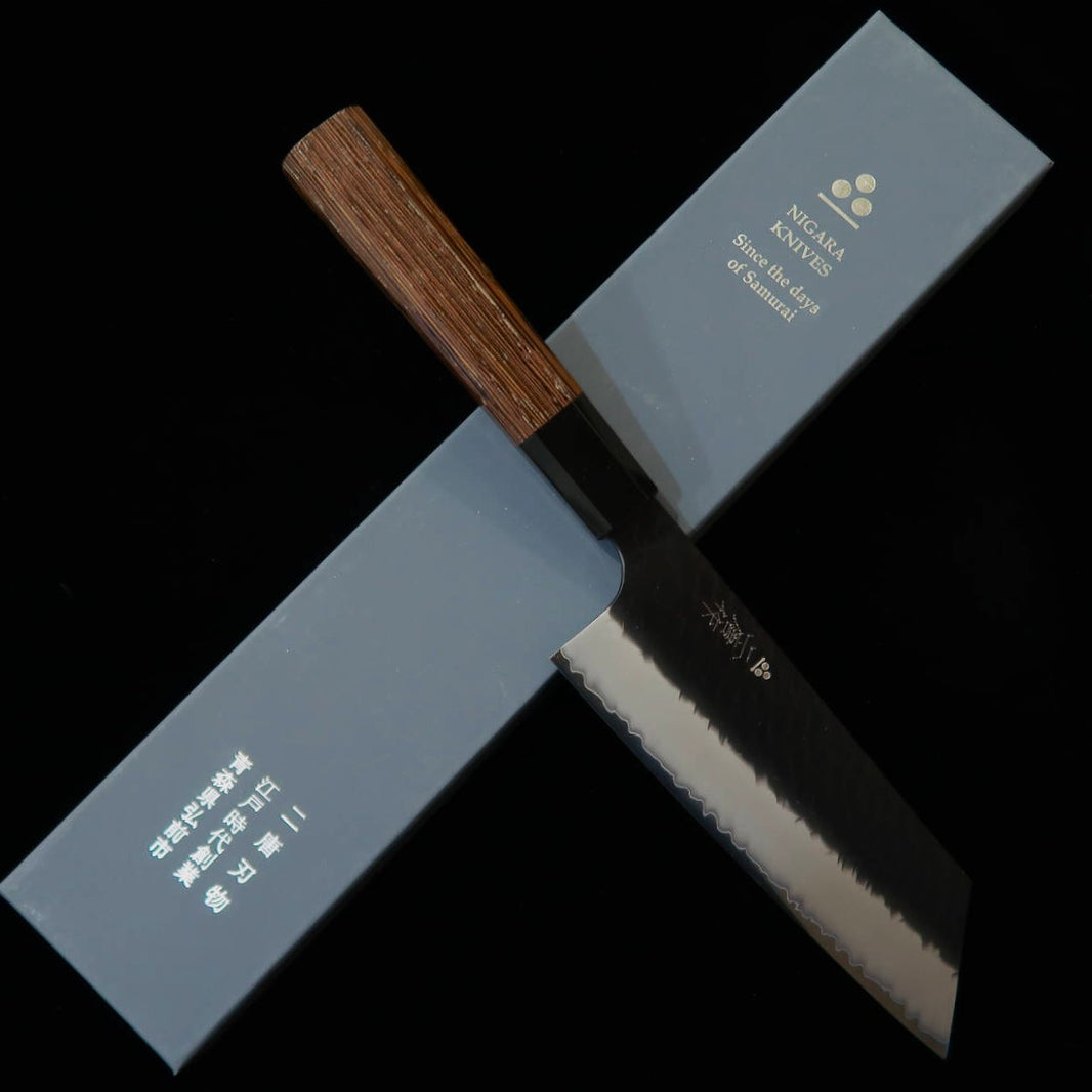 Nigara Hamono NIGARA kiritsuke nakiri SG2 martillado kurouchi mango octogonal de wengué (180 mm)